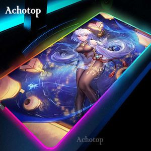 Mouse Pads Wrist Rests Genshin Impact Gaming Mouse Pad Computer Mousepad RGB Large Kawaii Cute Mouse Mat Gamer XXL Mouse Carpet Mause Pad PC Desk Mat T230215