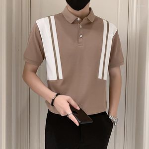 Polos masculinos de pólo de mangas curtas casuais masculinas 2023 Summer coreano Contraste painéis de ajuste slim lapeel jovens trabalhos de trabalho superior a69