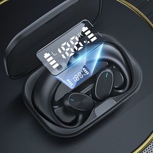 Fones de ouvido de condução óssea sem fio pendurados tipo orelha esportivos à prova d'água Bluetooth fone de ouvido com tela de LED Estojo de carregamento de fone de ouvido 400mAh para celular Apple Android