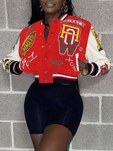 Women's LW Cotton Letter Rands Racing Bomber Print S 2023 Croped Y2K Streetwear Varsity Baseball Jacket 230215