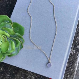 Pendant Necklaces NM36609 Gold Plated Round Druzy Minimalist Necklace Purple Gray Circle Disc Layering Dainty GIFT