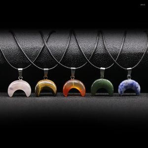 Pendant Necklaces Natural Stone Necklace Moon Shape Agates For Making DIY Jewerly Accessories 14x20mm Length 45cm