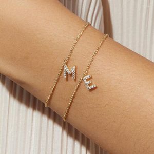 Link pulseiras 2023 na moda carta inicial pulseira feminina cor de ouro pavimentar zircão 26 minúsculo para presentes de jóias