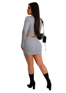 2024年のデザイナースプリングドレスセット女性用夏の長袖プルオーバーシャ​​ツトップとボディコンスカート2ピースセットカジュアルグレーブラック衣装アクティブトラックスーツ9275