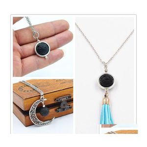 Pendant Necklaces 3Styles 14Mm Lava Stone Bead Moon Necklace Volcanic Rock Aromatherapy Essential Oil Diffuser For Women Jewelry Dro Dhc61