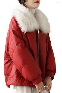 Pelle da donna 2023 Alta qualità Cappotto in vera pelle di pecora Piumino caldo Donna Rosso Cappotti genuini Abbigliamento donna Monteau Femme WPY4694