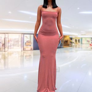 Casual Dresses Fashion Women Sexy Sleeveless Bodycon Backless Long Maxi Pure Slim Down Honey Peach Hip Suspender Party Dress 230216