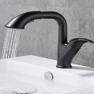 Bathroom Sink Faucets Basin Faucet Pull Out Black Brass Single Handle Hole Tap Grifo Lavabo Wash And Cold Kitchen Taps