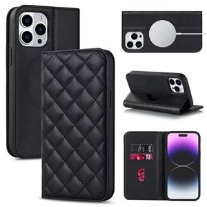Suck Closure Leather Wallet Cases For Iphone 14 Pro Max Plus 13 12 Credit Card Slot Pocket Holder Stand Checkered Diamond Grain Luxury Magnetic Flip Cover Phone Pouch