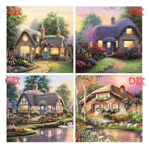 Novelty Items 5D Embroidered Diamond Hand-Made Paintings Small House Scenery And Rhine Cross Wreaths Mosaic Home Decoration