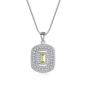 Nytt mode full diamant olivine pendell halsband smycken kvinnor mikro set zircon s925 silver box kedja halsband för kvinnor bröllop fest alla hjärtans dag gåva SPC