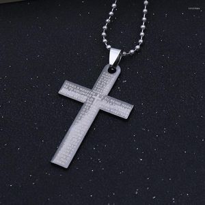 Pendant Necklaces Catholic Laser Spanish Bible Cross Necklace Gothic Black Gun Plated For Men Women Street Style Jewelry