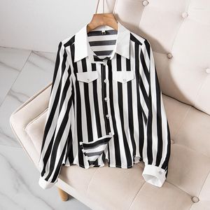 Women's Blouses Plus Size 4XL Striped Print Women's Shirts Long Sleeve Loose Office Lady Work Blouse Female Tops Blause Causal Clothing