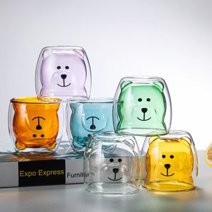 Bicchieri di cartoni animati creativi all'ingrosso Bicchieri di orso di vetro a doppio strato Bicchieri di latte per succhi di caffè domestici