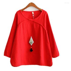 Blouses feminina Moda de moda de moda de linho para o outono com blusa de estilo vintage casual camisas brancas vermelhas pretas