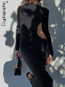 Lässige Kleider Kryptographisches Langarm Sexy Rückenfreies Partykleid für Frauen Kleidung Club Elegantes Kleid Midi Vestido Mode Outfits 230216