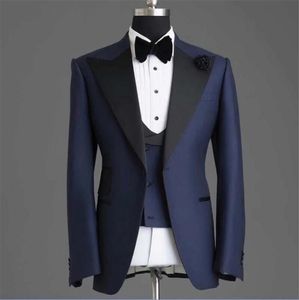 Herrenanzüge Blazers Fashion Classic Navy Blue Hochzeit für Männer Anzug Slim Fit 3 -teils Prom Man Peaked Revers Tuxedos Ein Knopf