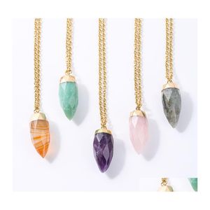 Pendant Necklaces Circar Cone Stone Crystal Charms Gold Chain Amethyst Rose Quartz Wholesale Jewelry For Women Drop Delivery Pendants Dhkzn