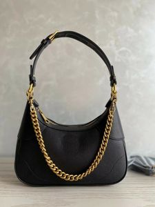2023 Double G's Fashion Purse Baguette Bags Designer Aphrodite Series Small Crescent Shaped Shoulder Bags Black Soft Real Calf Leather Zipper Gold Hardware Handbags