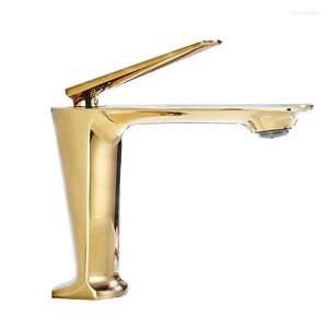 Bathroom Sink Faucets 1PC Light Luxury Simple Brass Bright Gold Basin Faucet Washbasin Wash And Cold Tap