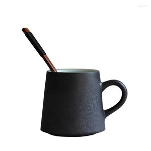 Mugs 400ml Vintage Ceramic Coarse Pottery Mug Creative Japanese Style Tea Milk Coffee Cup Wooden Spoon Master Teacup Office Drinkware