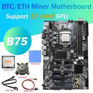 Moderbrädor -B75 12 GPU BTC Mining Moderboard CPU Fan Thermal Pad SATA Cable Switch Cable12 PCI -E till USB3.0 SLOT LGA1155 DDR3 MSATA