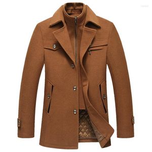 Lã masculina 30% mistura casacos outono inverno cor sólida resistente ao frio casaco de lã gola dupla casual trench coat masculino