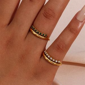 Jóias de aço inoxidável em tendência Micro pavimentou a festa de casamento de múltiplas camadas para o anel de cristal de ouro de noiva 230215
