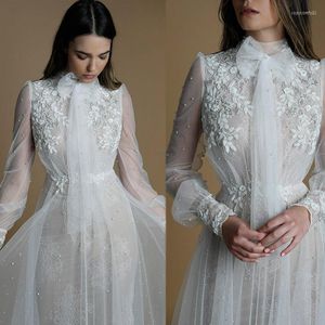 Wedding Dress Dresses Elegant High Collar Long Sleeve Lace 3D Floral Appliques Bridal Gowns A Line