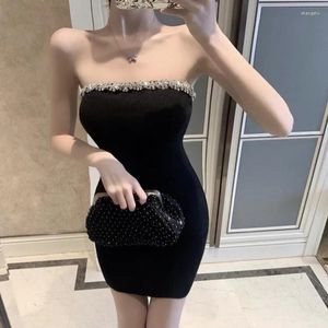 Casual Dresses European American Sexy Temperament Ladies Show Body Flash Drill Tube Top Womens Splicing Waist Bag Hip Short Skirts