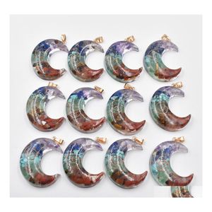 Charms Healing Crescent Moon Seven Chakra Retro Colorf Natural Amethysts Lapis Lazi 7 Colors Stone Pendants Wholesale Drop Delivery Dhzu8