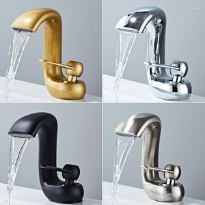 Bathroom Sink Faucets Creative Waterfall Basin Faucet And Cold Mixer Tap Solid Brass Deck Mounted Black Chrome Antique