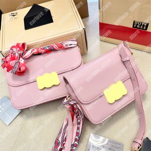 Designers rosa bolsas de ombro feminino bolsa de couro luxurys bolsa de couro cl￡ssico metal fuckle crossbody 2 tamanho bolsa mensageira com fitas