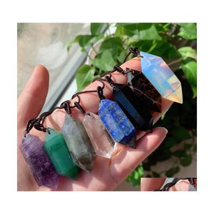 H￤nge halsband Hexagonal Point Big Pendum Quartz Stone Crystal Necklace Amet Natural Amethysts Obsidian Lapis Opal Drop Delivery Dhshq