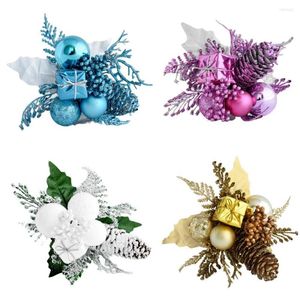 Dekoracje świąteczne sztuczne rośliny anty-4 symulowana realistyczna scena Układ sceny wielokrotnego użytku Golden Balls Spruce Pinecone Fake Flower