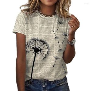 Women's T Shirts 2023 Women Floral Theme 3D Målning T-shirt Maskrostryck Fashion Casual Round Neck Dams Vintage Top