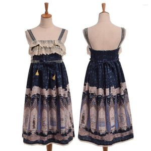 Casual Dresses Cute Black Blue Pink Girls Lolita Suspender Dress Sleeveless Ruffle Lace Bowknot OP JSK Kwaii Fairy