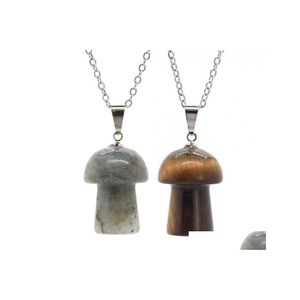 Pendant Necklaces Fashion Mushroom Statue Natural Stone Carving Reiki Healing Polishing Gem Necklace For Women Jewelry Wholesale Dro Dhwf7