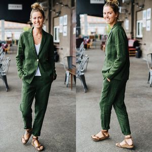 Cotton Linen Tailored Women Pants Suits Spring Fashion Prom Party Wear Blazer For Wedding Loose Trousers 2 Pieces