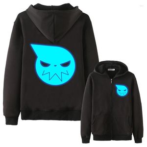 Erkek hoodies anime cos ruh eater maka albüm ışıklı ceket kapüşonlu feece ceket siyah yıldız kalın noctilucent