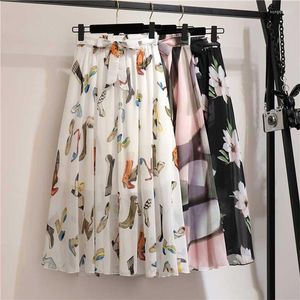 Röcke Langer Rock Frauen für 2023 Frühlings Sommer Lady Koreanischer Stil weiß schwarz Chiffon Sonnenschule High Taille Midi Frau