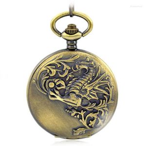 Relógios de bolso xg424 esqueleto mecânico hand wind fob relógio de molinete de molinete masculino dragon totem pai presente