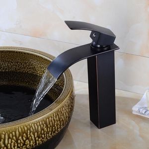 Banyo lavabo musluk şelale musluk havzası siyah yağ fırçalanmış pirinç vanity kap mikseri soğuk ve su musluk güverte montajı