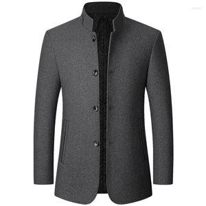 Men's Wool Men's Woolen Blazer Jacket Coats Stand-up Collar Suit Chinese Style Slim Fit Male Casual Busines Cardigans Blends Long Coat