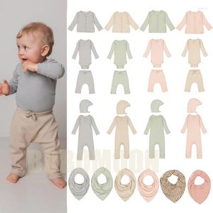 Clothing Sets PER-SALE (Shipment In March) 2023 MAR Summer Boys Casual Rompers & Pants Baby Girls Clothes Kids Cardigan For Hat Bib