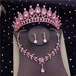 Set di gioielli da sposa Luxury Colorful Bridal Bride Tiara Crowns Set di orecchini Collana per donna Set di gioielli Dubai Accessori 230216