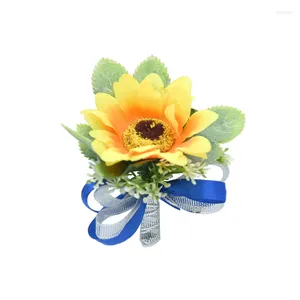 Dekorative Blumen Sonnenblumen Handgelenk Corsage Brautjungfer Armband Hochzeit Boutonnieres für Bräutigam Mann Weihnachtsgeschenk Party