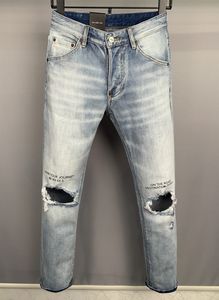 Herrenjeans mit engem Unterteil, blau gewaschene Baumwolle, zerstörte Skater-Jeans, Distressed Slim Fit, Reißverschluss, Designer-Jeans, Hosengröße 44–54