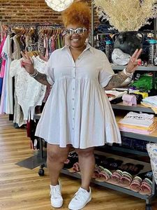 プラスサイズのドレスドレス女性3xl 4xl 5xl夏の半袖ポロシャツレディースカジュアルリネン卸売バルクドロップ