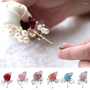 Flores decorativas Cerimônia de corsagem da noiva Flor Artificial Rose Brooch Pins Bounnieres Casamento Groom Bridesmaid Butrofhole Prom Supplies